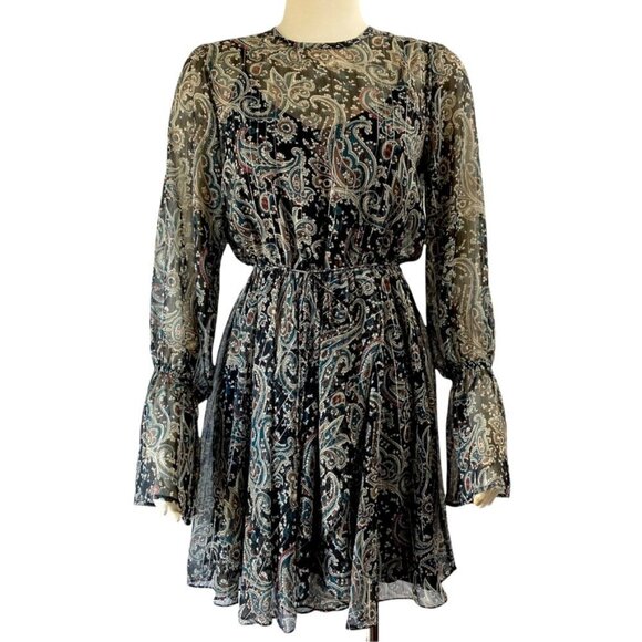 Joie Manning Sheer Paisley Popover Flare Dres - Picture 2 of 11